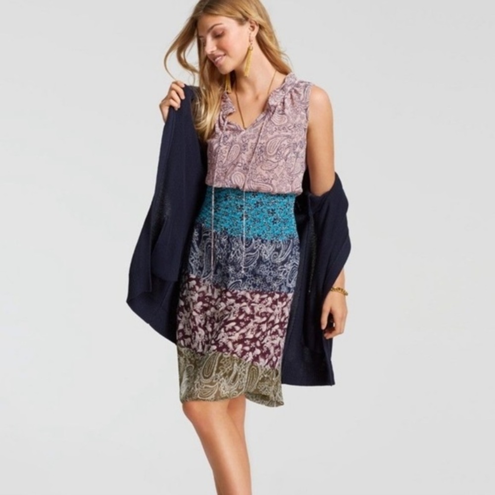 CAbi Sleeveless Dani Paisley Color Block Dress Smocked 5371 Summer Small‎